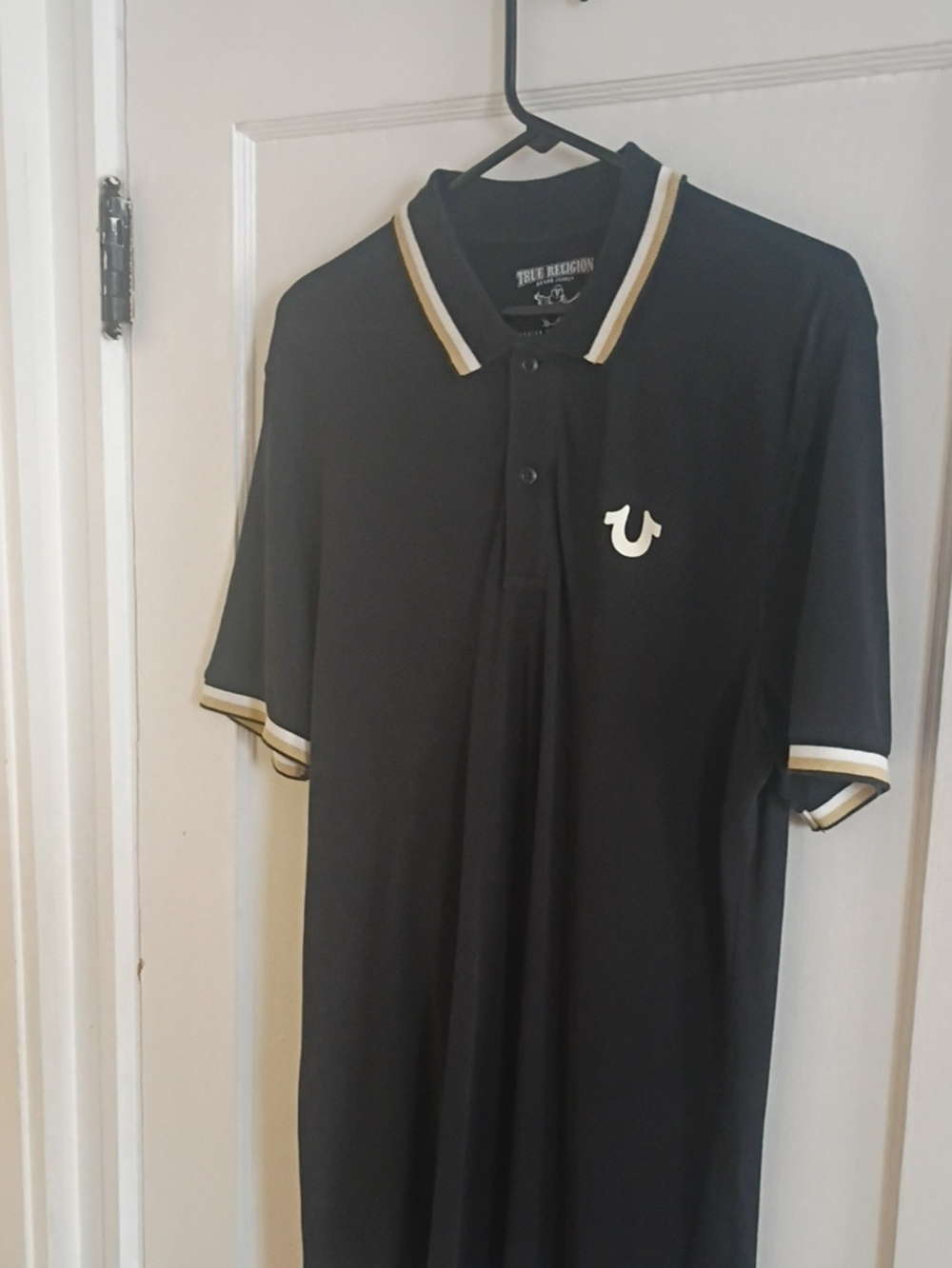 True Religion Black Polo with White and Gold Trim